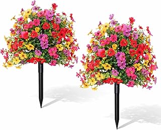 LWW Artificial Outdoor Plants, UV Resistant Faux Flower Topiary Balls wi...