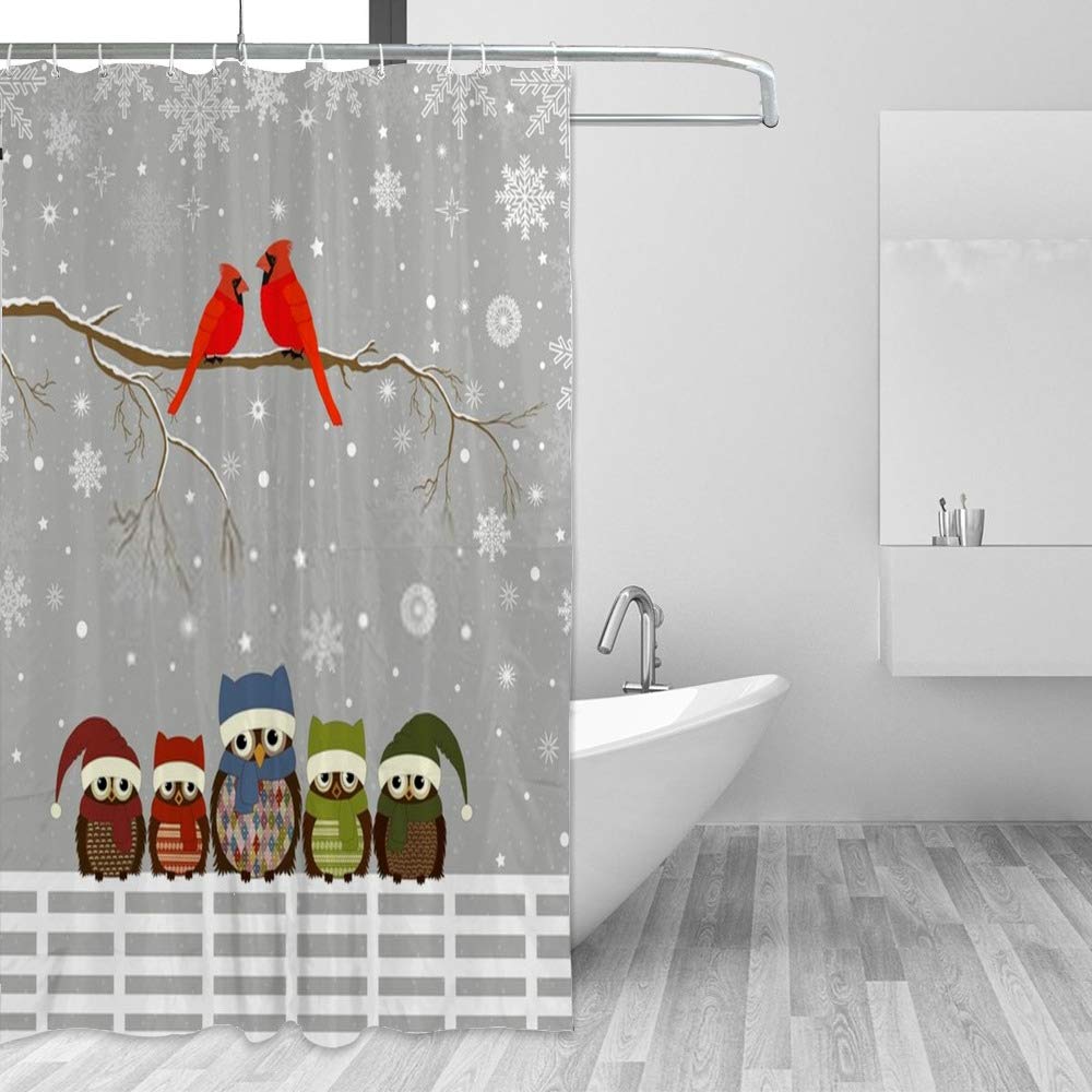 Rideau de douche tissu oiseaux rouges pour une décoration de salle de bain nature et zen