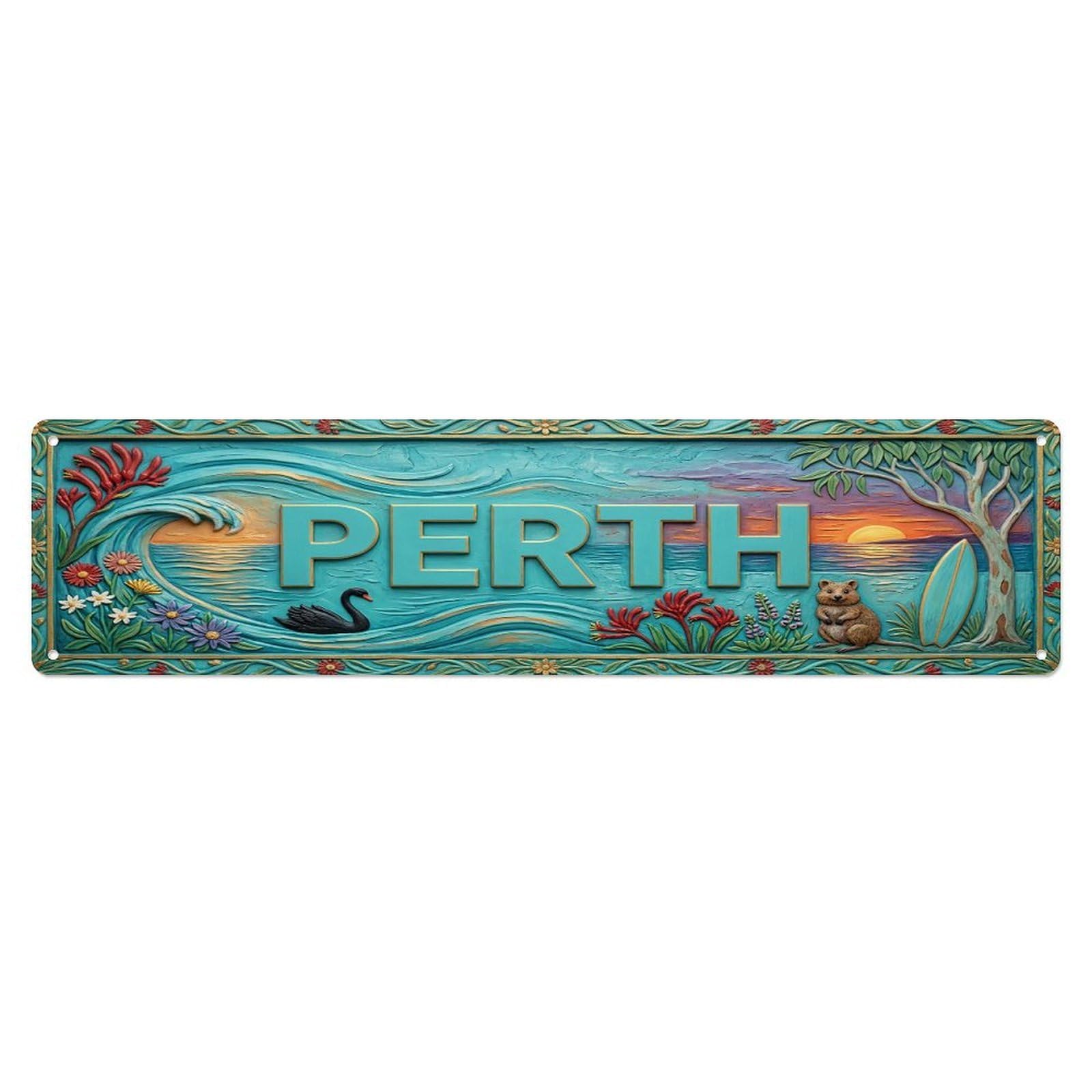 Cwbufd Vintage Style Vintage Perth Australia Flag Pattern Vintage Metal Tin Sign Plaque Wall Decor For Cafe, Club Bar, Office, Garden Metal Poster 4X16inch