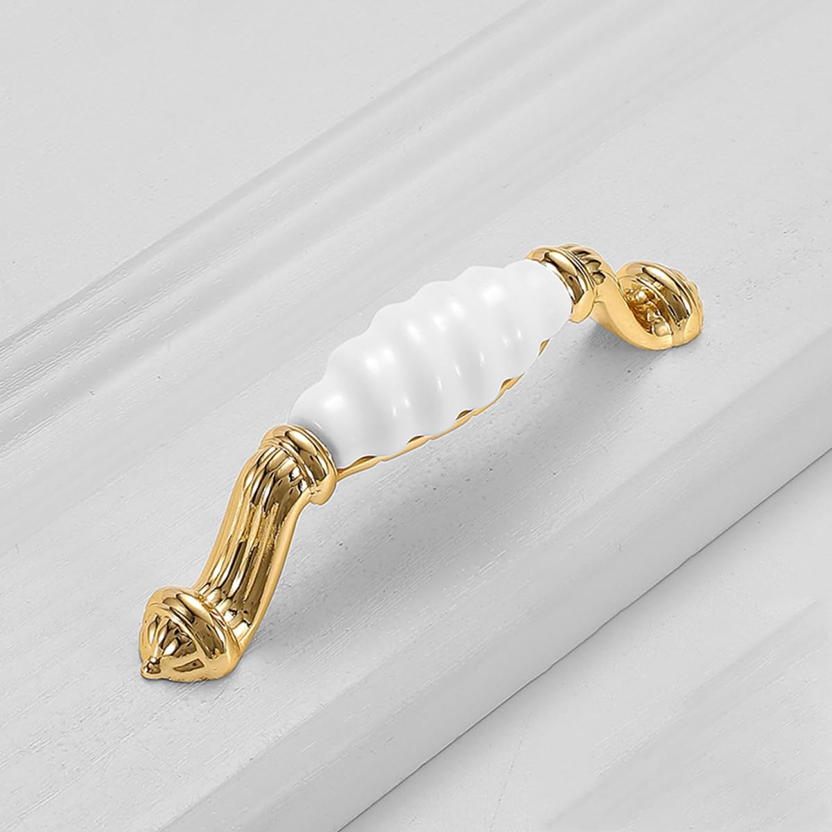 ZONADAH Set of 4 Cabinet Handles, Hole Distance 96mm, Total 115mm, White Ceramics & Gold Plated Cabinet Pull Handles - Image 3