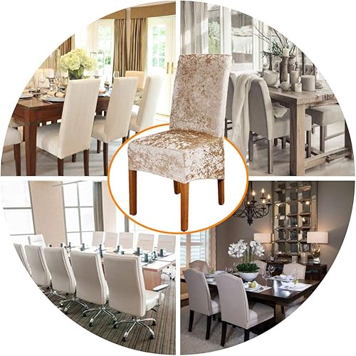 Miniatura 6 de MIFXIN Juego de 6 fundas para sillas de comedor, de terciopelo aplastado, elásticas, con respaldo alto, fundas de asiento extraíbles grandes para