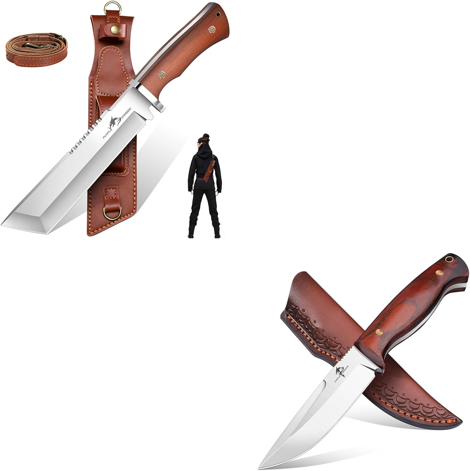 Purple Dragon Japanese Tanto Knife - Fixed Blade Knives with Sheath and Hunting Knife with Sheath for Survival Fishing