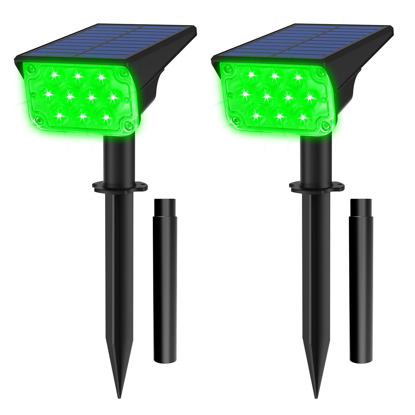 T-SUNUS Green Solar Spot Lights Outdoor Landscape Spotlights 2 Pack Dusk to Dawn Waterproof IP65 for St Patricks Day Halloween Christmas Accent Uplighting for Tree Yard Statue Graveyard Driveway Flag
