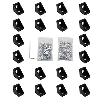 20pcs Black 2020 Series 1720 Aluminum Profile Corner Bracket with 40pcs M5 T Nuts +40pcs M5 Screws + 1pcs Wrench for Slot 6mm 20S Aluminum Rail Accessories - Amazon product rated Grade A