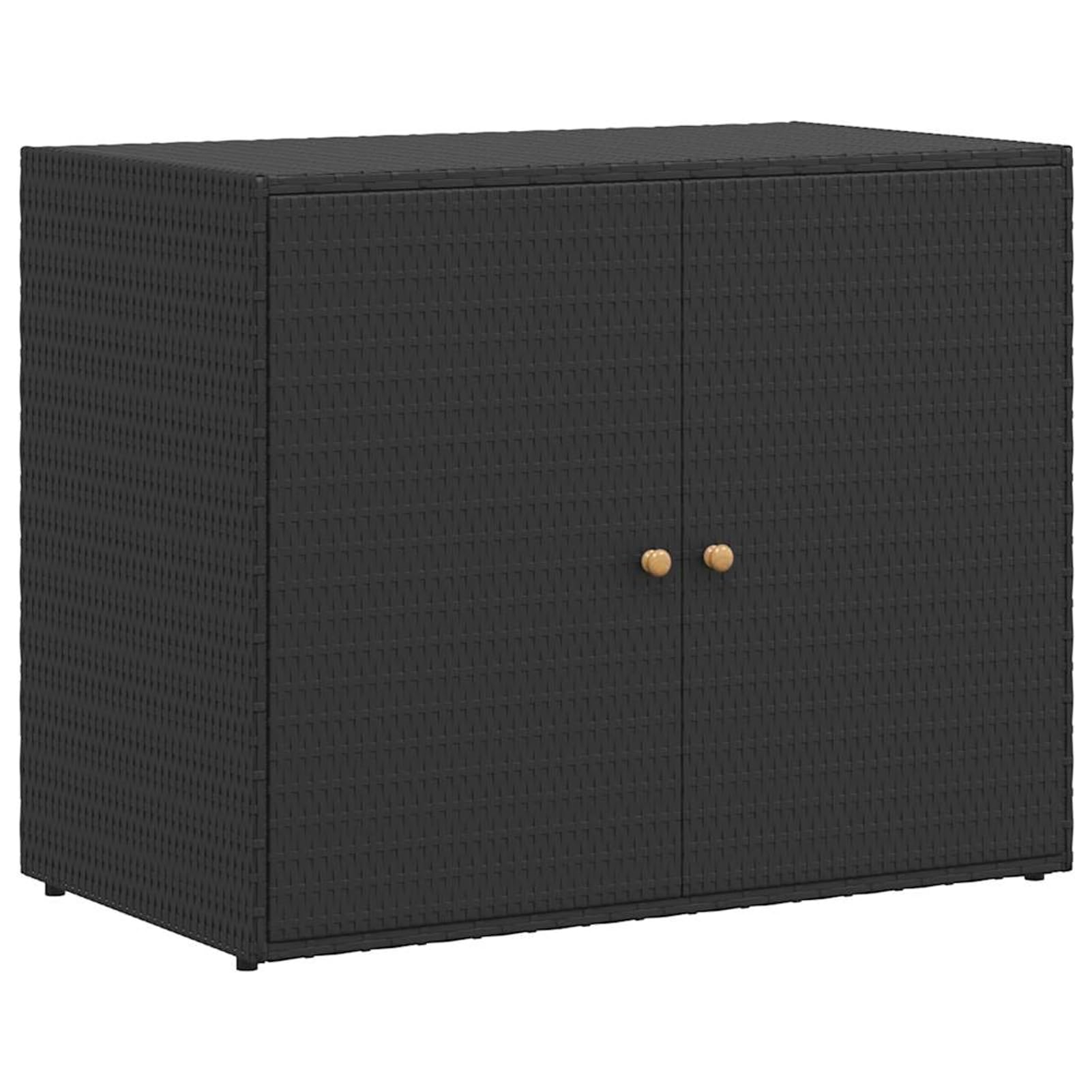 Swpsd Garden Storage Cabinet with Poly Rattan and Acacia Wood, Water-Resistant Outdoor Tool Chest, Black 100x55.5x80 cm for Patio and Garden Organization 319868