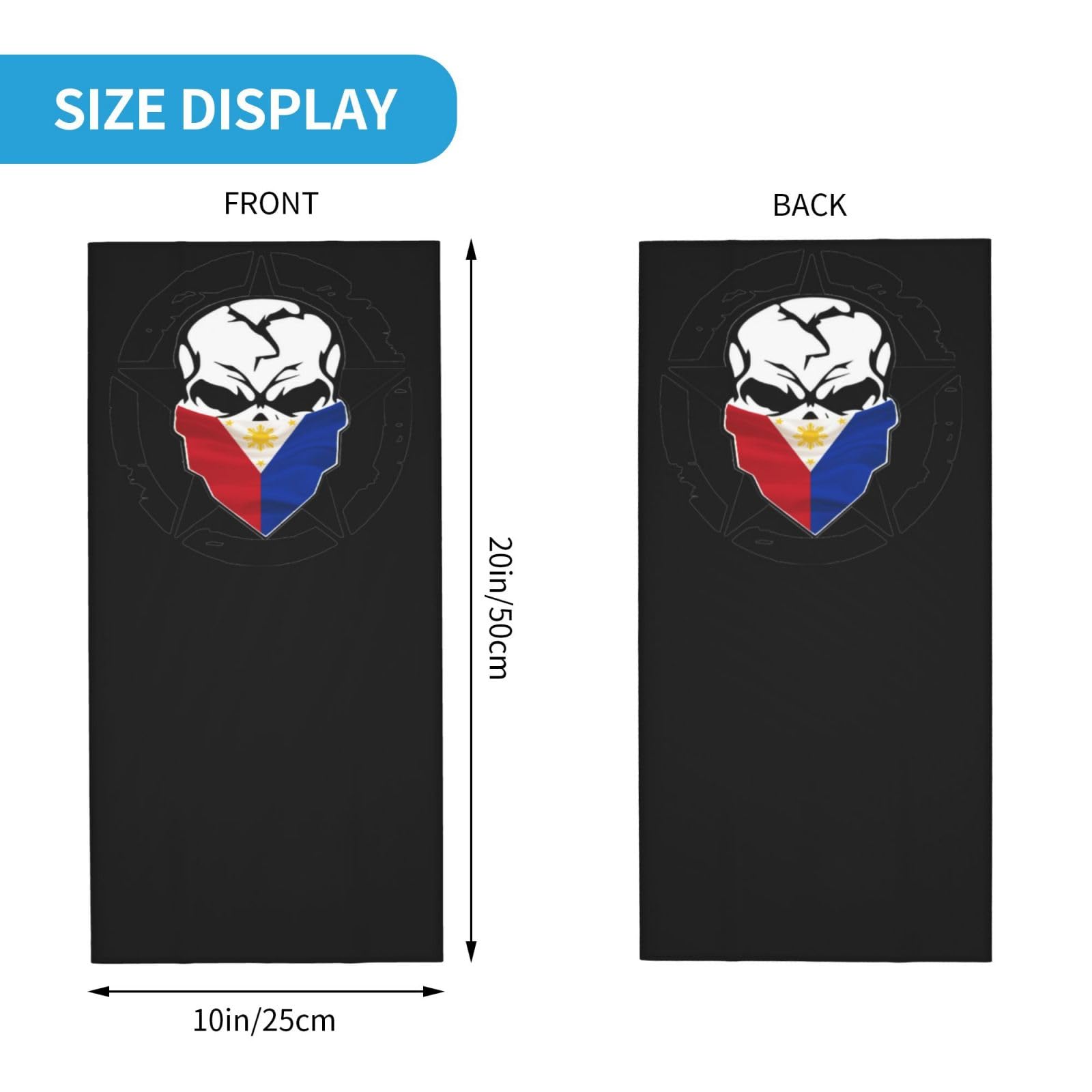 Generic Skull Philippines Philippinese Filipinos Flag Neck Gaiter Face Mask for Men Women Uv Protection Seamless Face Shield Cool Breathable Cycling Riding Running Headbands Bandana
