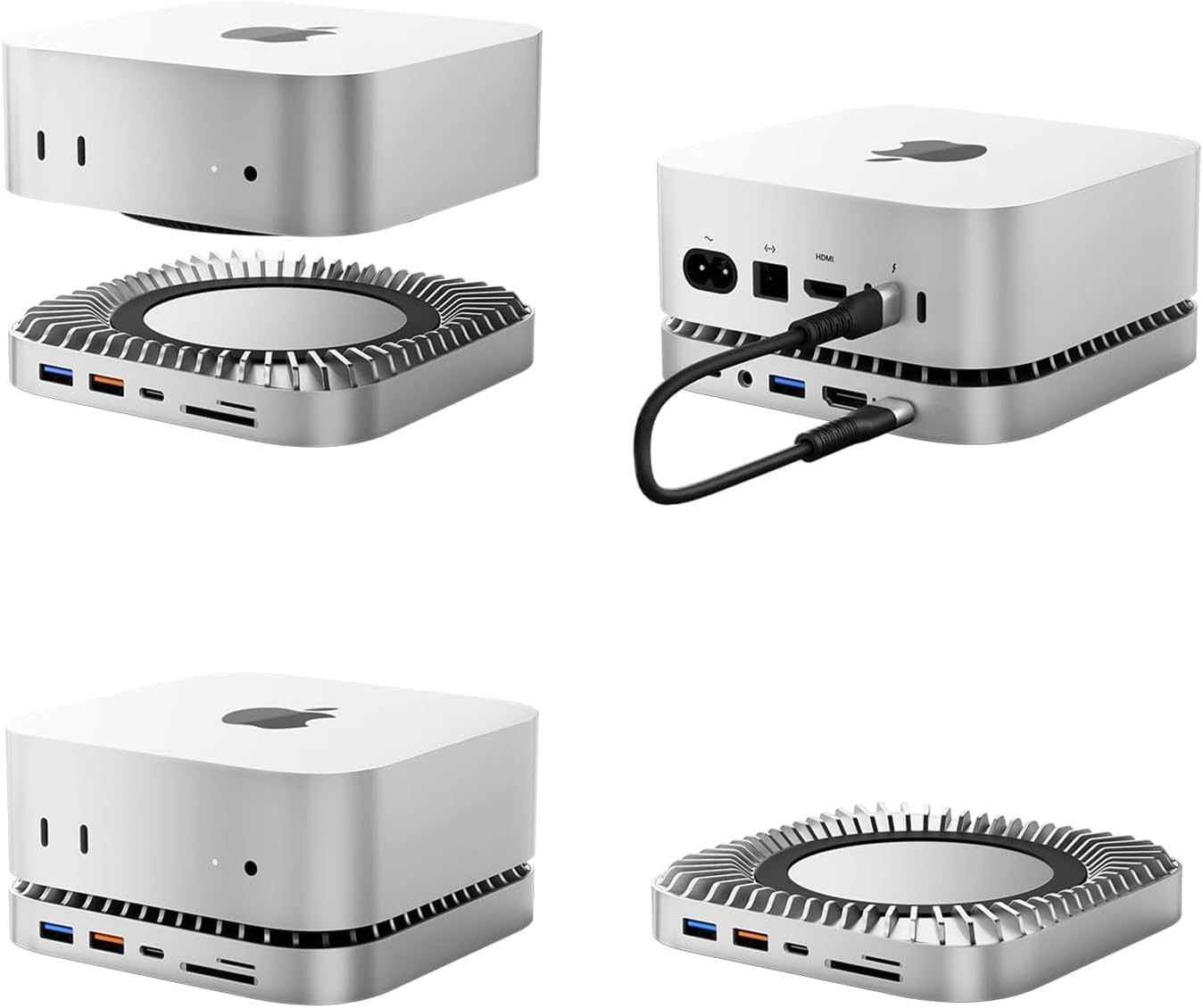 Mac mini M4 Dock, USB C Hub Aluminum Mac mini Stand and HDMI Hub for M4 and Pro 2024 with M.2 NVMe/SATA SSD Enclosure, 4K60Hz HDMI,10G USB A/C, 5G USB A*2, Charge, SD/TF, Audio