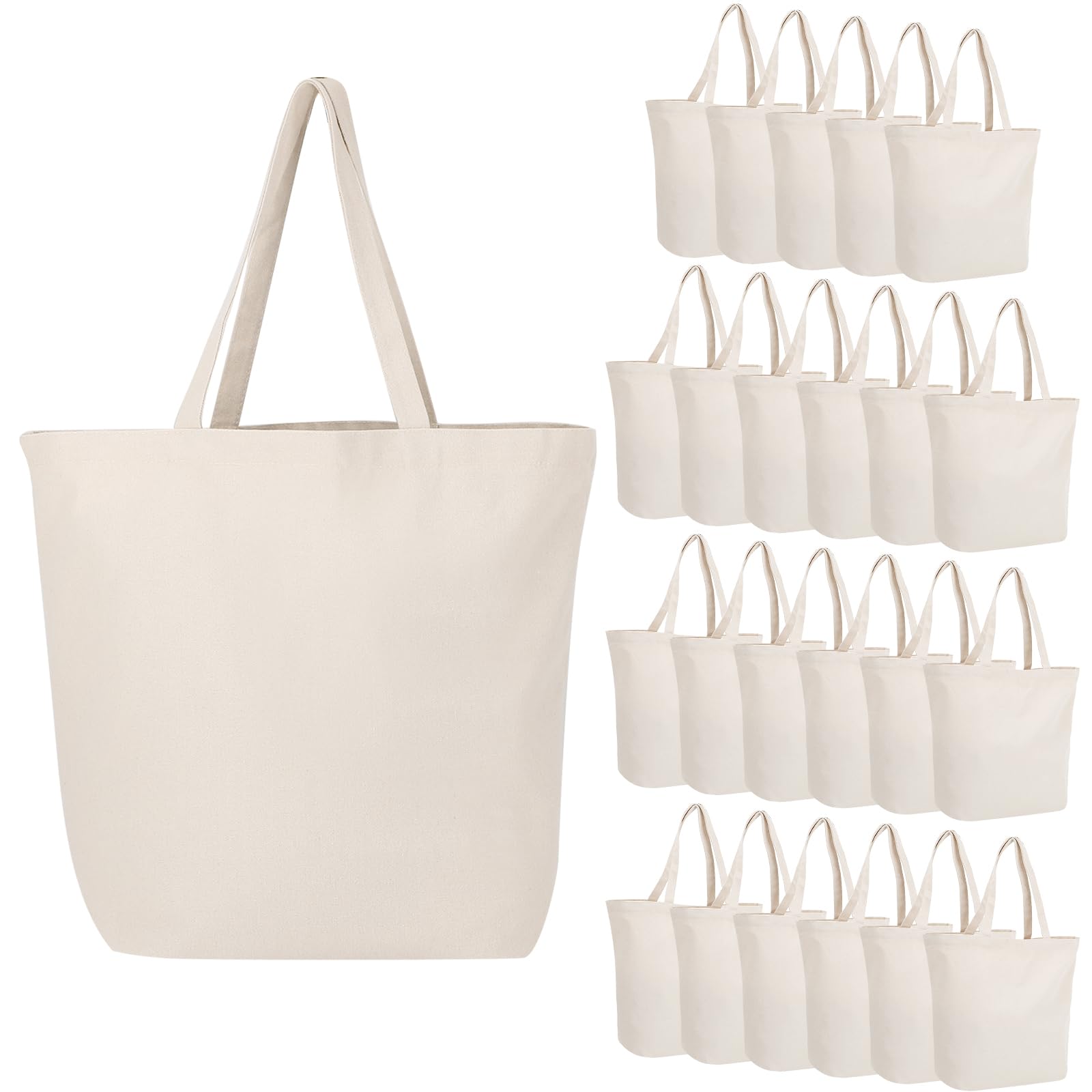 Segarty Canvas Tote Bag for Women, 24 Pack 19.7x14.9in Reusable Blank Canvas Shopping Bag, Natural Cotton Shoulder Tote Aesthetic Bulk for DIY, Gift,
