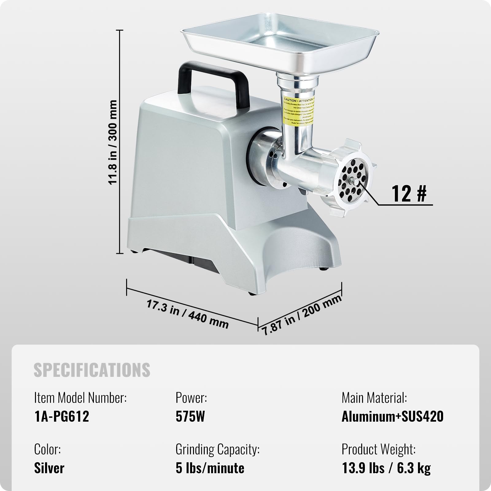 VEVOR Picadora de Carne 575 W Máximo 800 W Picadora Eléctrica Multifunción 2,27 kg/min con Cuchilla Placa de Molienda Picadora de Carne Comercial para Picar Rápidamente Carne Pollo Cebolla Ajo