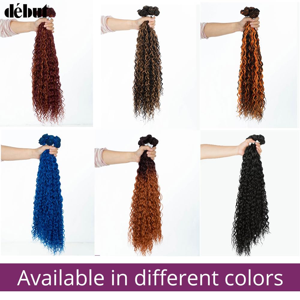 DÉBUT Water Wave 9 Bundles Synthetic Hair Weave Curly Hair High Temperature Fiber Bio Protein Hair 9pcs 22 24 26 Inch 320g for Full Head Blue Color