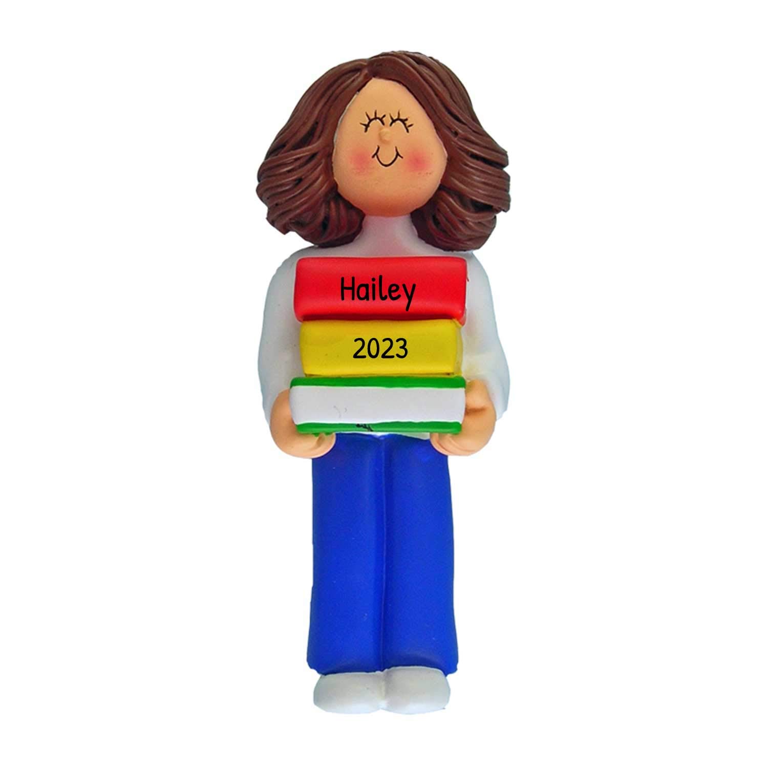 Personalized Book Club Ornaments 2025 - Brunette Book Lovers Ornament Tree Lover Ornament Ornaments for Christmas Tree Books Lover Christmas by Elves