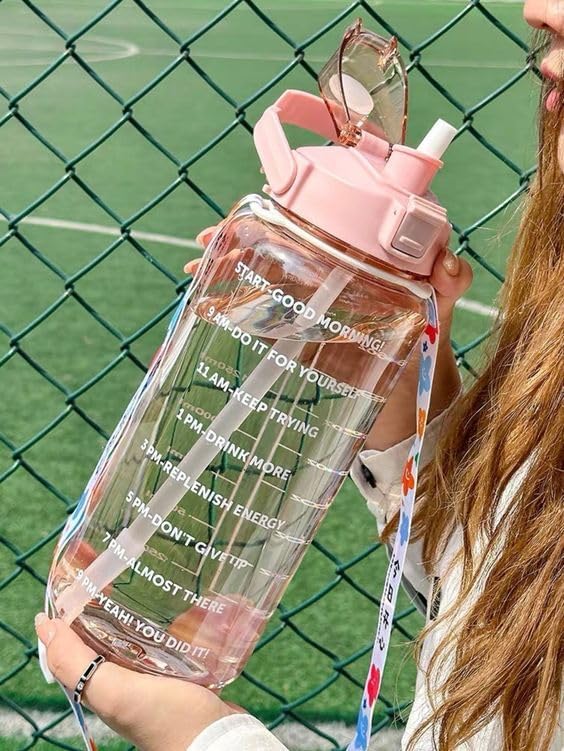 Image of Cambom Manual Food Chopper 2 L Capacity Belt Straw Transparent Motivational Water Bottles |Time Marker Leak Proof & Break-Proof (multicolor)