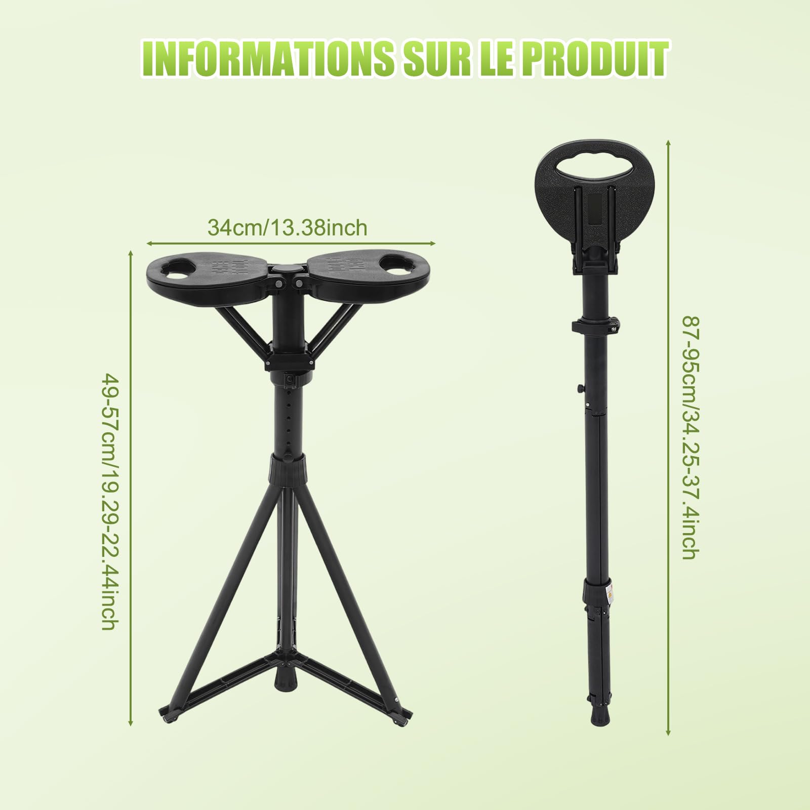 Canne de marche portable pliable avec siège - Avec sac de transport - Pour adultes et personnes âgées - Charge maximale : 150 kg - Pour les voyages en plein air