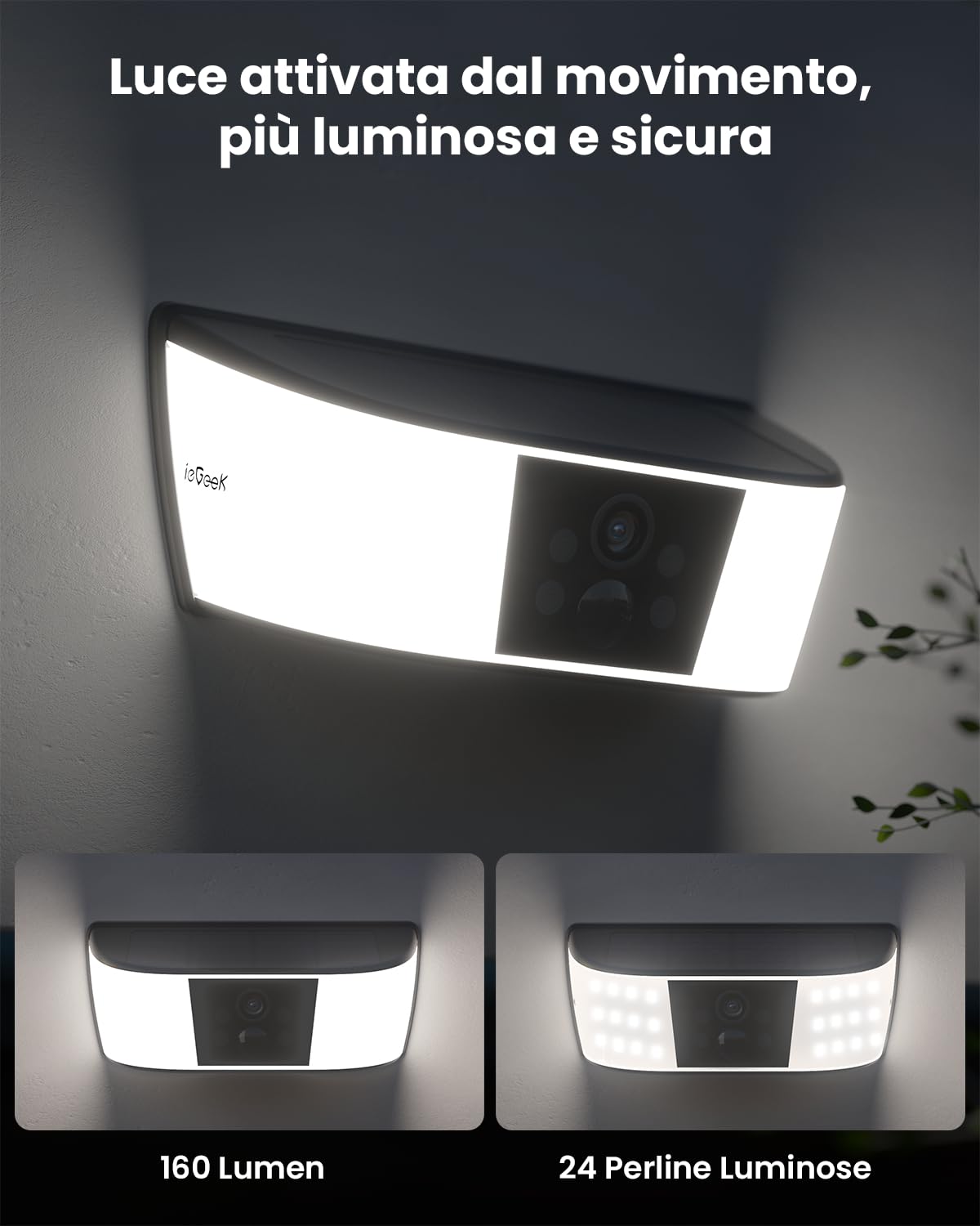 ieGeek 2K Faro Esterno con Telecamera, Luce Telecamera Wifi Esterno Senza Fili, Pannello Solare Integrato, Faretto Regolabile, Rilevamento PIR, Visione Notturna a Colori, IP65, Solo 2,4 GHz, S4