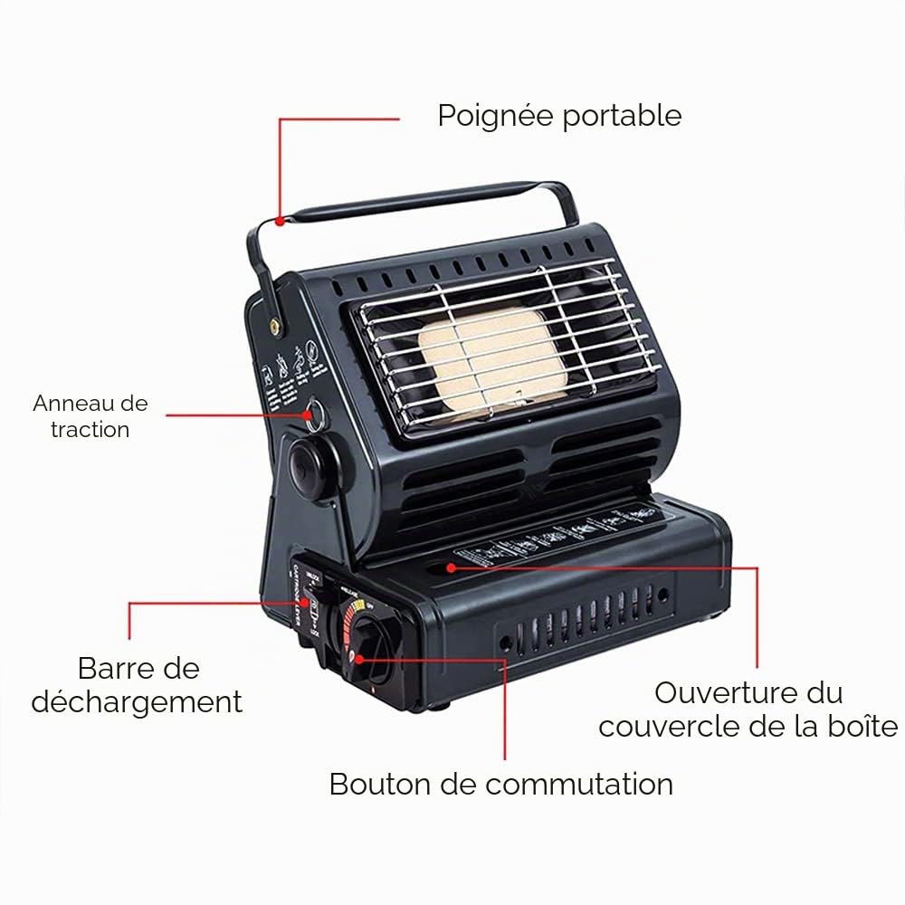 Yinleader Chauffage au gaz en céramique, chauffage d'extérieur, pour tentes, caravanes, camping, brûleur en céramique, 1,3 kW (noir)