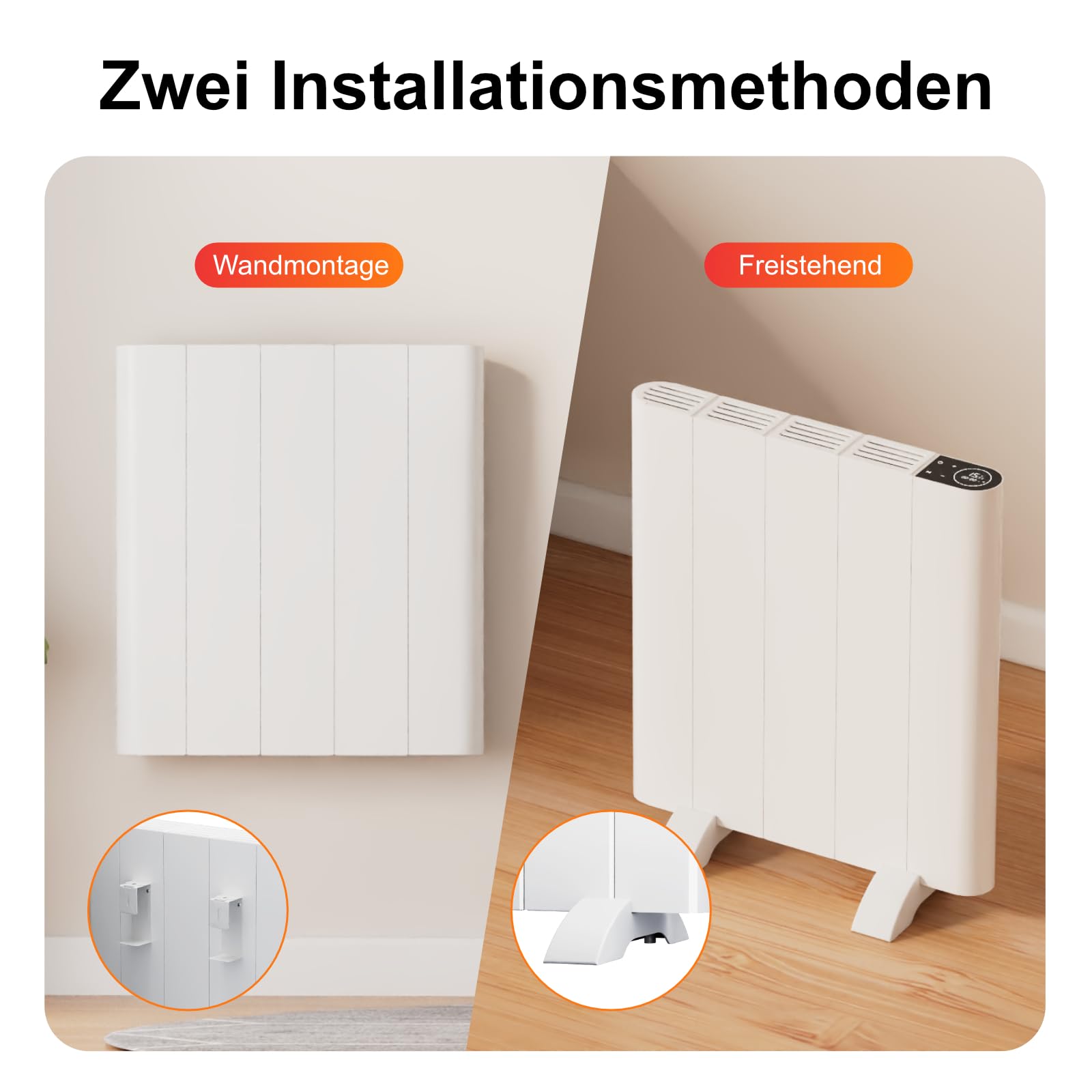 EMKE Ogrzewanie elektryczne 700 W, energooszczędne, montaż ścienny i stojący, mobilny grzejnik elektryczny, ogrzewanie na podczerwień z wyświetlaczem LCD i programatorem czasowym