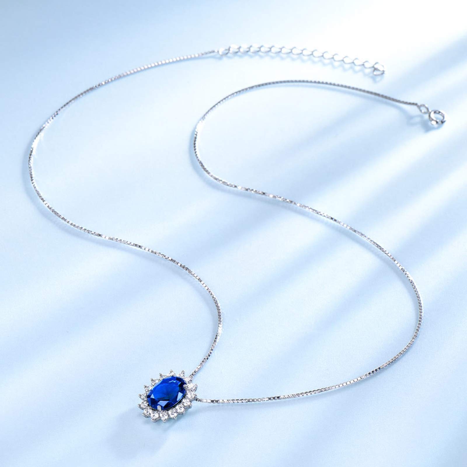 KnSam Damen Ring, Damen Halskette Echt Silber Sonnenblume Hochzeit Schmuckset Aus 925 Silber Für Damen Frau Mit Erstellt Blauer Saphir Blau