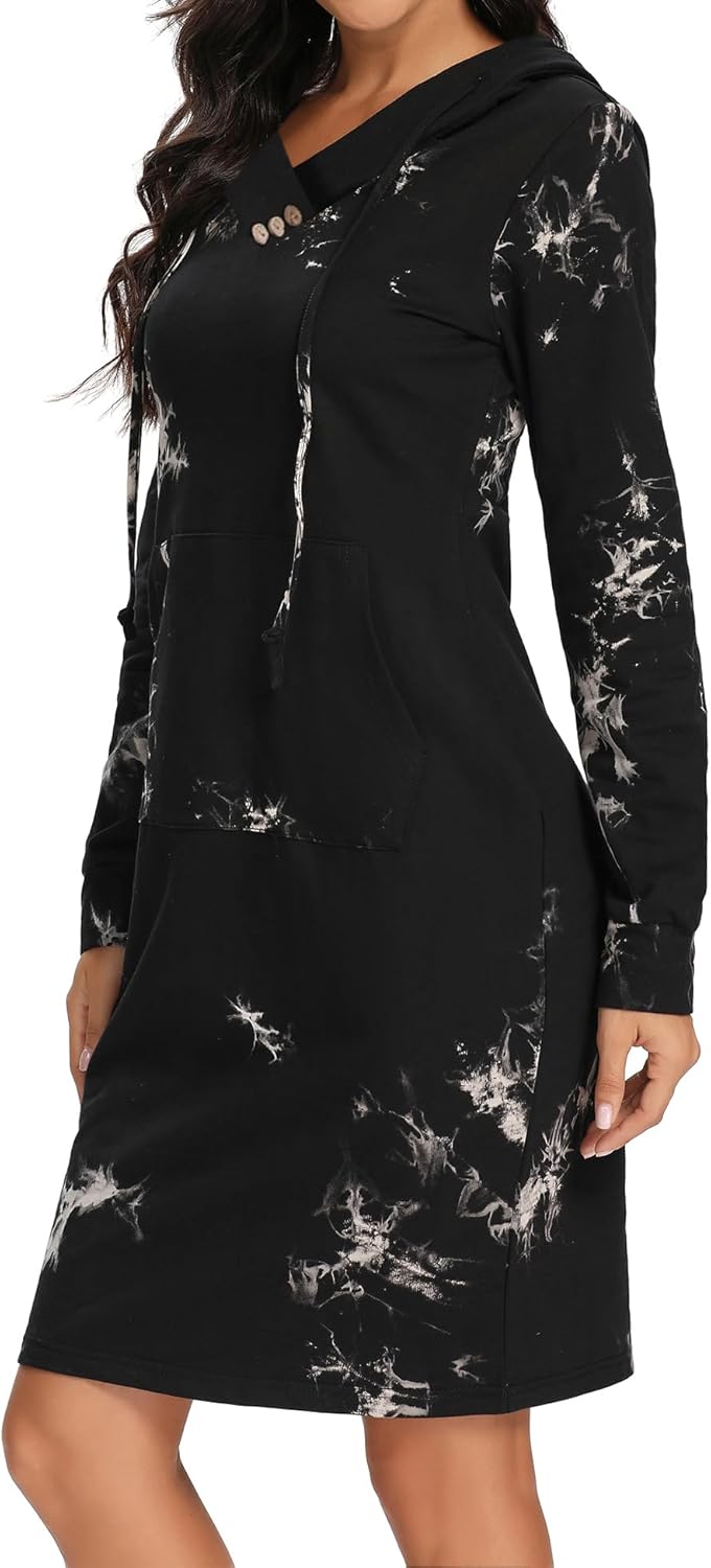 Kimmery Long Sleeve Dress for Women Lightweight Kangaroo Pocket Hoodie Dress Fall Sweatshirts for Women - Image 3
