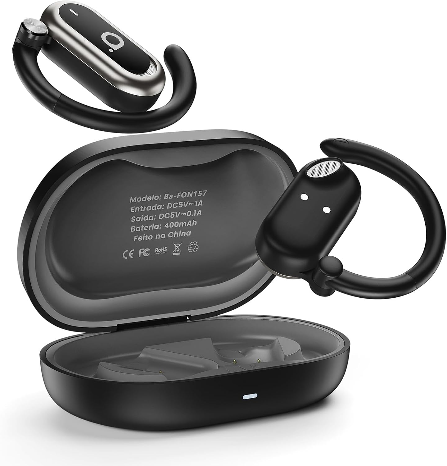 Basike Fone de Ouvido Bluetooth 5.4 OWS, Fone de Ouvido Sem Fio Esportivo HiFi Estéreo Som, IPX4 à Prova D’Água, Redução de Ruído ENC, 30h de Autonomia e Case Voz para Corrida e Exercícios (Preto)
