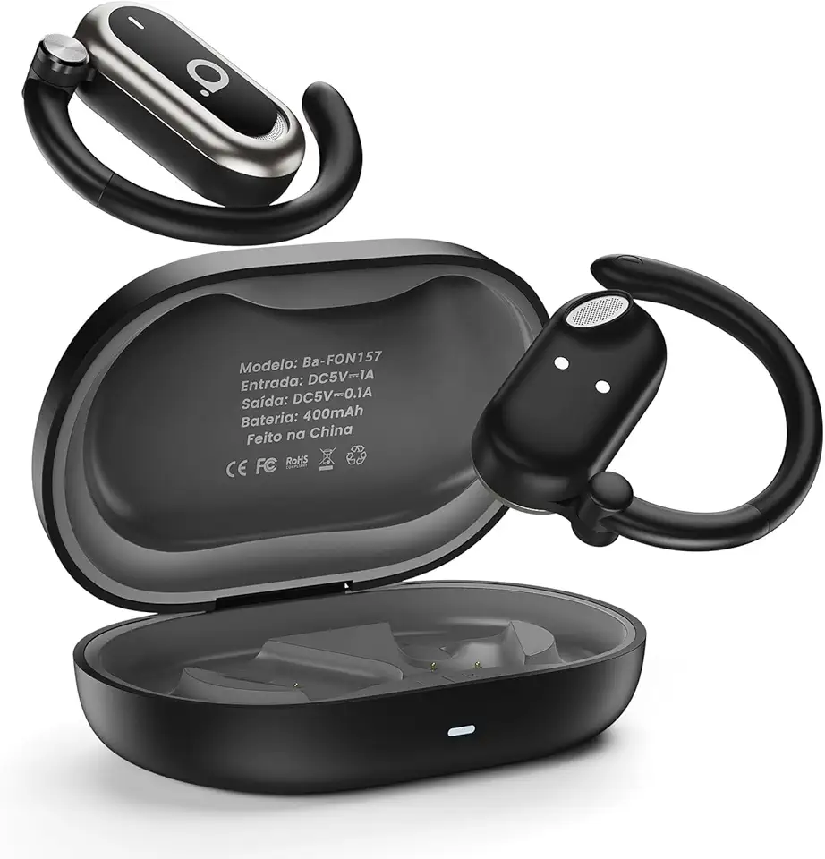 Basike Fone de Ouvido Bluetooth 5.4 OWS, Fone de Ouvido Sem Fio Esportivo HiFi Estéreo Som, IPX4 à Prova D'Água, Redução de Ruído ENC, 30h de Autonomia e Case Voz para Corrida e Exercícios (Preto)