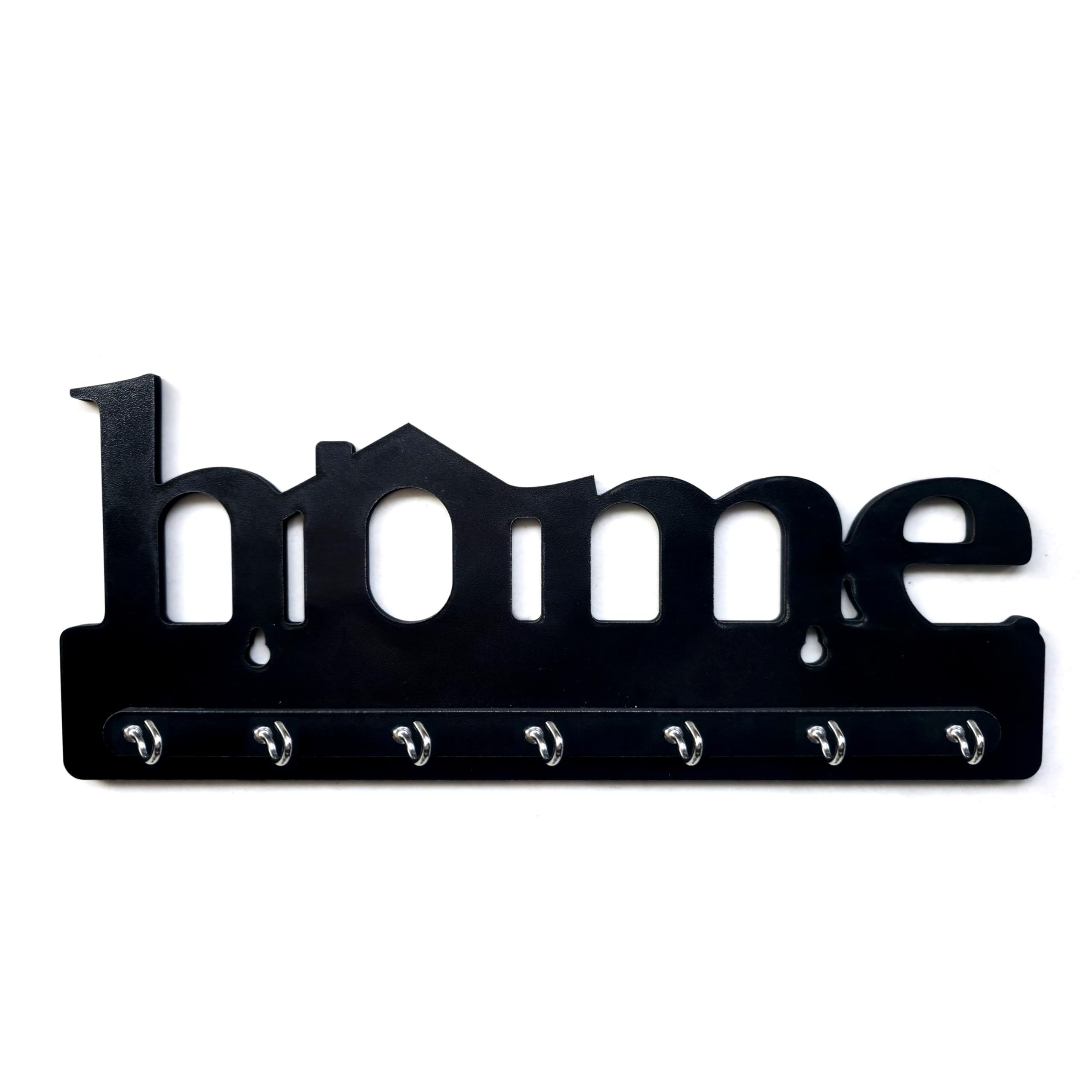 WOXOUR ENTERPRISE Premium Wooden MDF “Home” Key Holder | Wall Mounted Key Stand with 7 Stainless Steel Hooks | Decorative Organizer for Entryway & Living Room (Black)