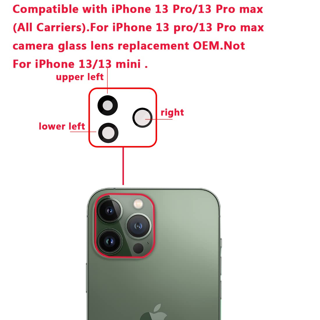 Camera Lens Cover Glass Replacement For IPhone 13 Pro & 13 Pro Max - Repair Kit With Tools