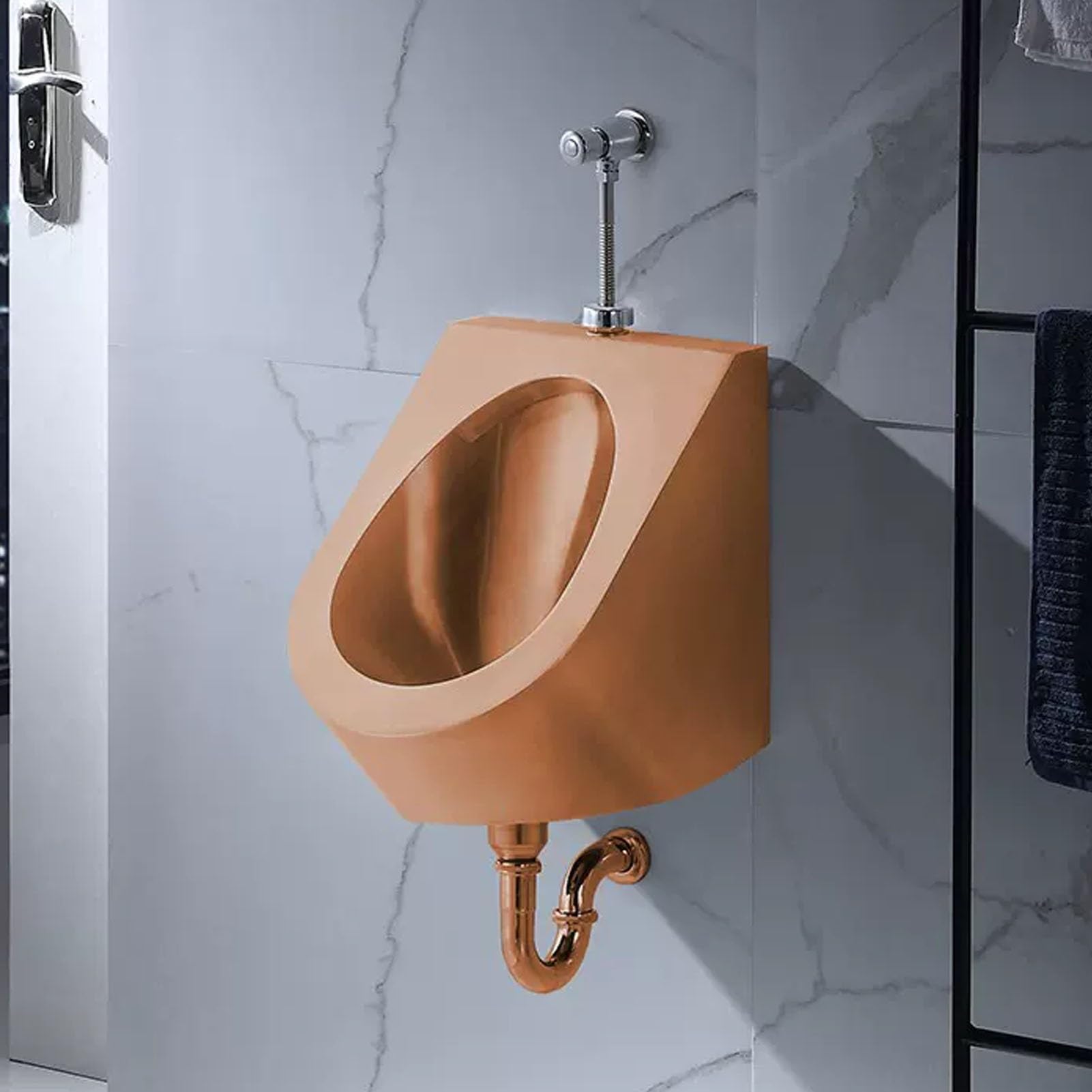 OTQEFTN 304 Stainless Steel Urinal with Hand Valve, Wall-Mounted Men's Flushing Urinal, Public Toilet Urinal, Household/Commercial Bathroom Anti-Overflow Urinal