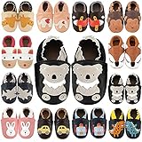 impidimpi test  SUADEX Krabbelschuhe Leder Lauflernschuhe Jungen Mädchen Baby Weicher Babyschuhe 0-24 Monate Kleinkind Hausschuhe mit Wildledersohlen,A Schwarz Koala,12-18 Monate