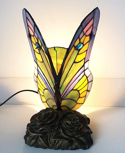 Miniatura 2 de HUIMEIJU Tiffany lámpara mariposa azul cristal HMJ8060 vidrieras estilo mariposa lámpara de mesa Tiffany