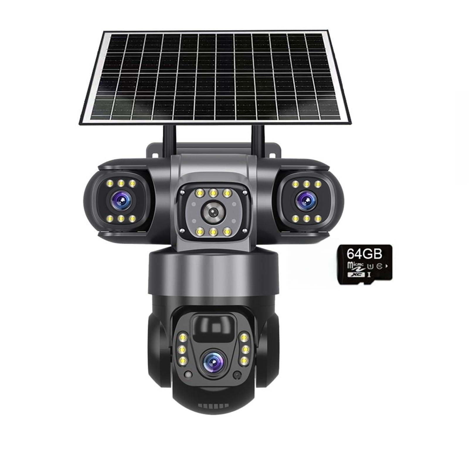 JVDDI Outdoor 4G Solar Power Camera 2MP 6K Triple View PIR Motion Detection CCTV Video Surveillance Monitor Built In Battery(4G Camera 64GB Card)