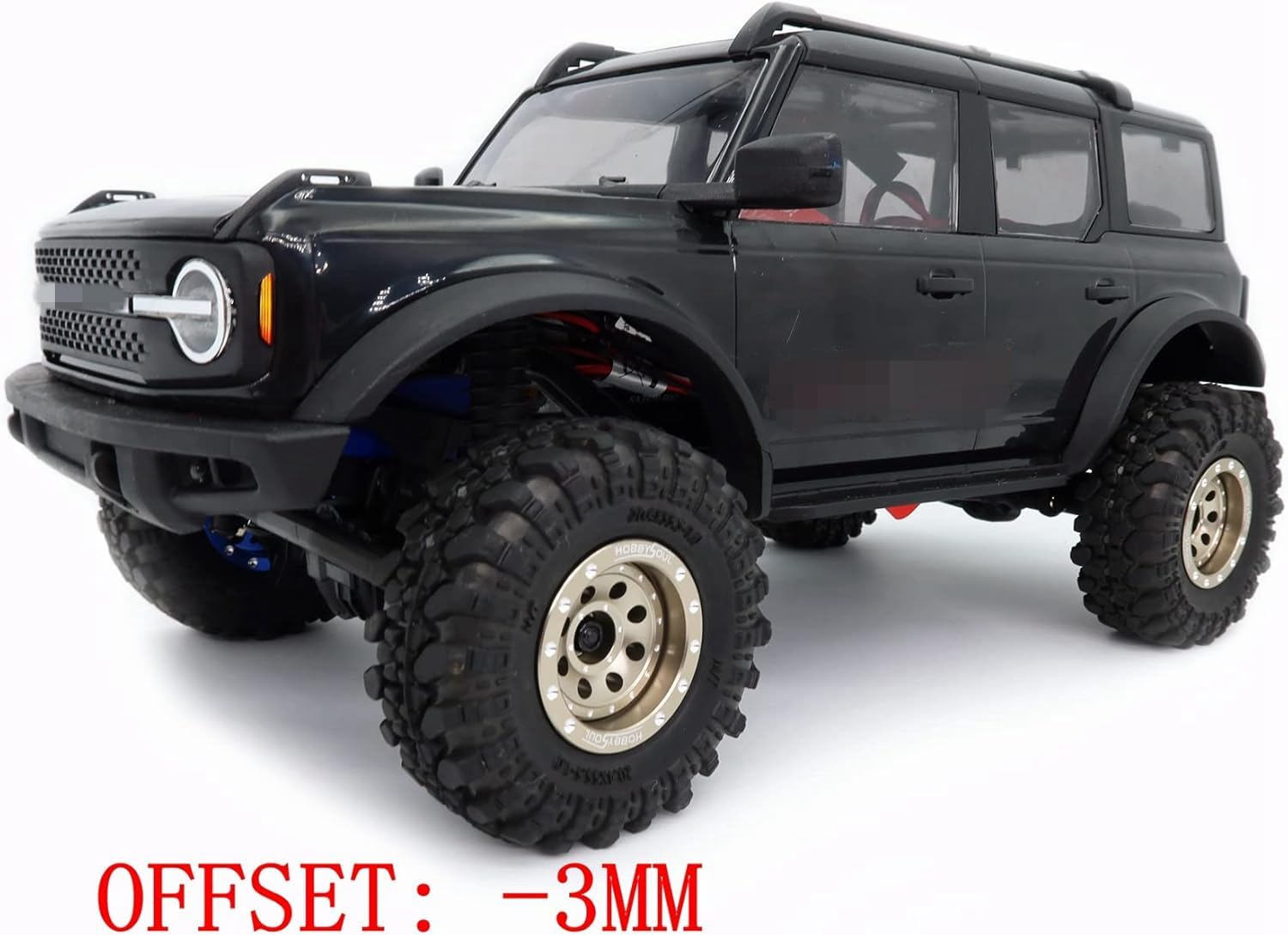 HOBBYSOUL Set 4 Ruote E Pneumatici Beadlock 1.0 Per RC Crawler 1/24 – Alluminio, Offset Regolabile (-3/+1mm), Hex 7mm – Per Axial SCX24