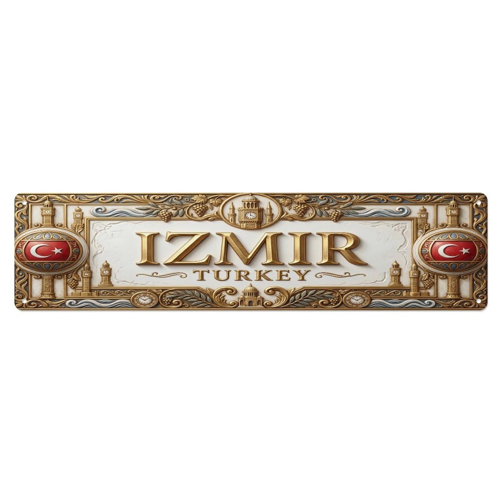Cmhok Vintage Style Vintage Izmir Turkey Flag Pattern Metal Tin Sign Wall Decor For Cafe, Club, Garden Metal Poster 4X16inch