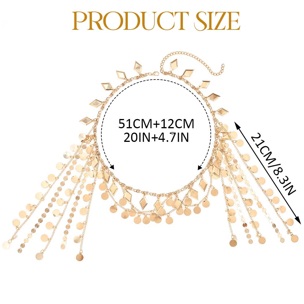 Zoestar Boho Sequins Head Chain Gold Tassel Headpiece Chain Layered Forehead Chain Jewelry Festival Costume Hair Accessories for Women - Image 3