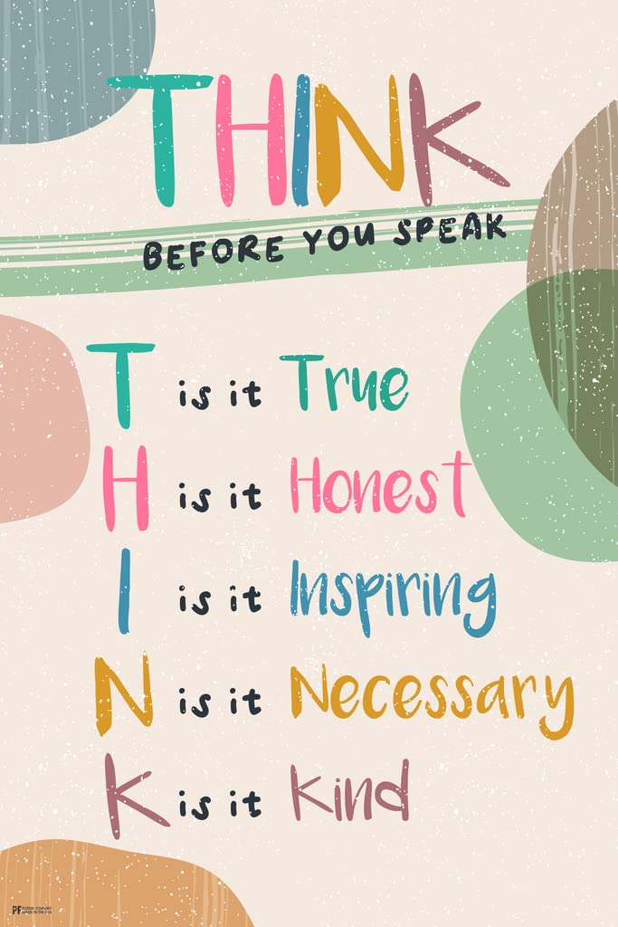 Think Before You Speak Classroom Poster Boho Pediatric Therapy Rainbow Office Kids Behavior Cool Wall Art Print Poster 12x18