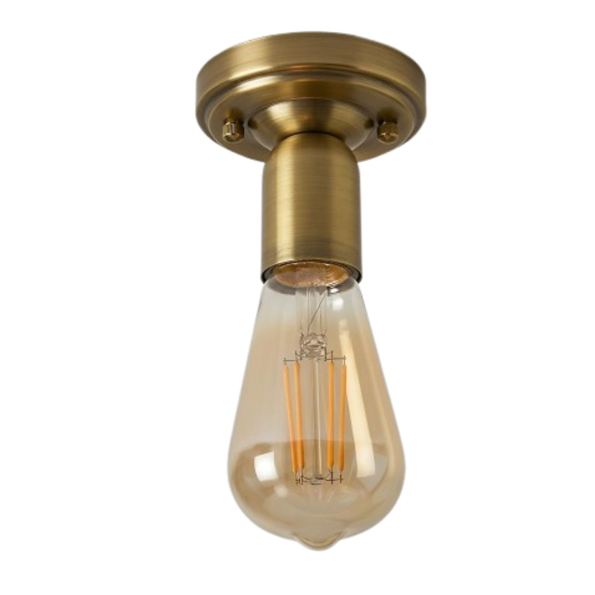 LEDSone Vintage Semi Flush Mount Light Single Head Ceiling Lamp E27 Lamp Holder Yellow Brass Light Fixture for Bedroom Living Room Hallway