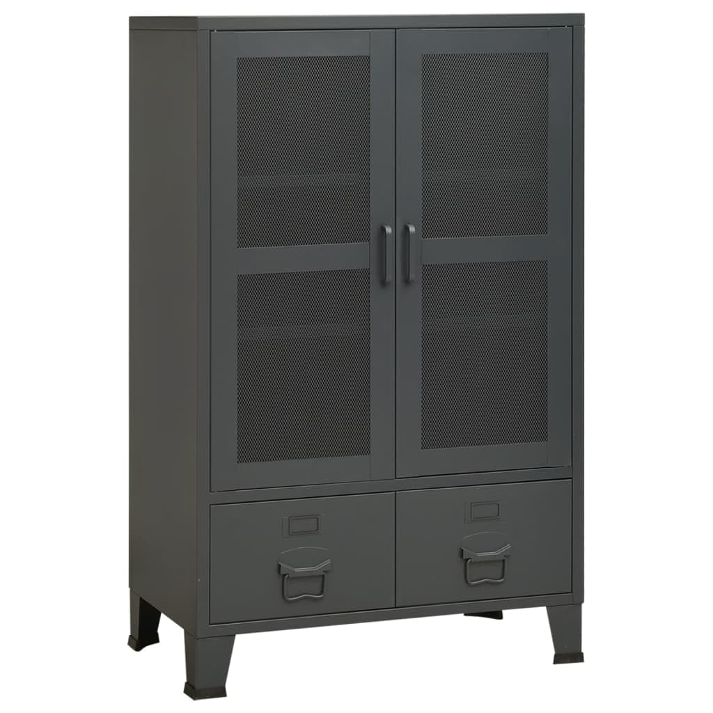 Przemysłowa szafka do przechowywania, 70 x 40 x 115 cm, z metalu, z 2 drzwiami z kratki, uniwersalna szafka do salonu, przedpokoju lub biura, w kolorze antracytowym