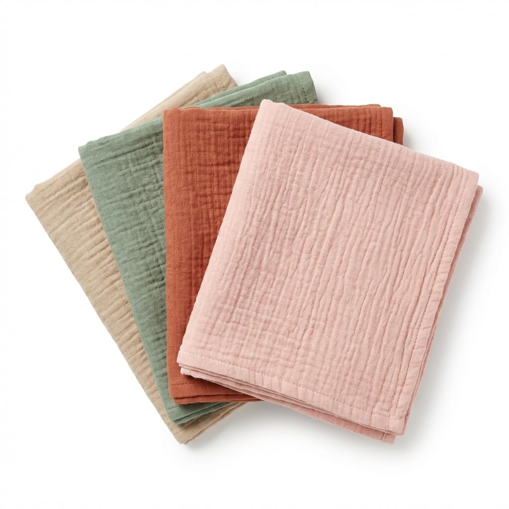 CleaZeny 4-Pack 100% Cotton Muslin Face Cloths, 4-Layer Baby Washcloths