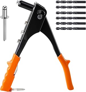 Wensilon Heavy Duty Hand Riveter, Rivet Gun, 3/32"-1/8"-5/32"-3/16", 4 Nosepieces Set Includes 100pcs Rivets, Six Twist Drill bits，Durable and Suitable for Metal, Plastic