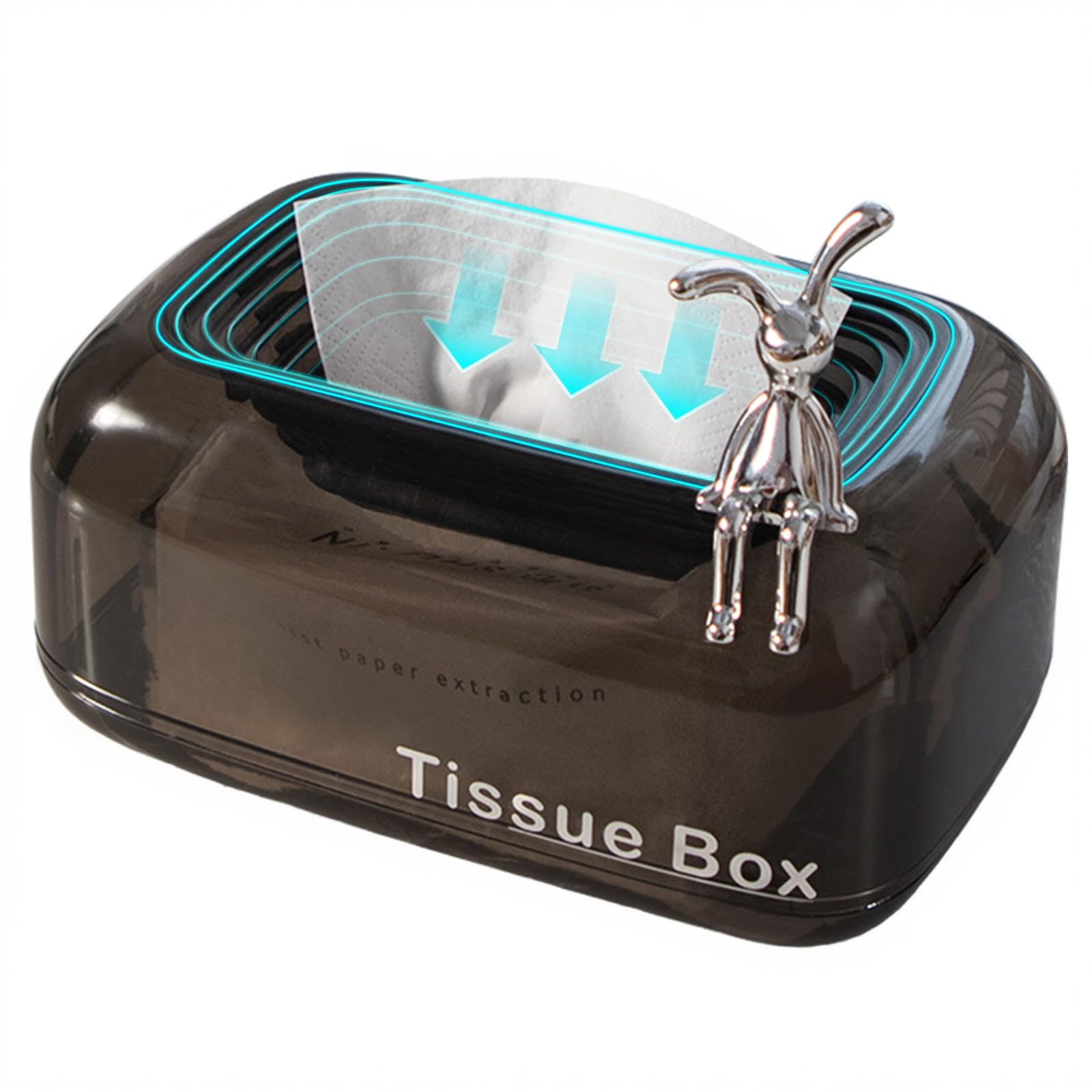 JoyfulSight Tissue Box Cover,Automatic Sinking Tissue Box Holder,Napkin Holder Home Decor for Tabletop Night Stands Bathroom Office,7.87 * 5.31 * 4.13inch (Black)