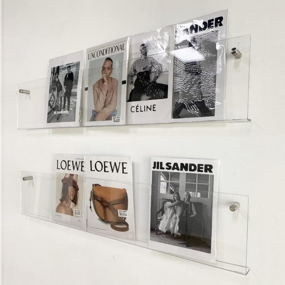 壁掛けマガジンラック 透明アクリル ウォールラックセット レコードパンフレット収納 本棚雑誌ラック 書類整理 120*16*5.5