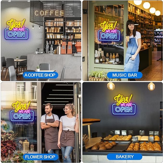 Image of Ineonlife Open Neon Signs,Bright Led Light High Visibility Advertisement Board Electric Display Sign Walls Window Door Bar Shop Coffee Salon Hotel Store(USB Powered /13.4 * 11.8 in)