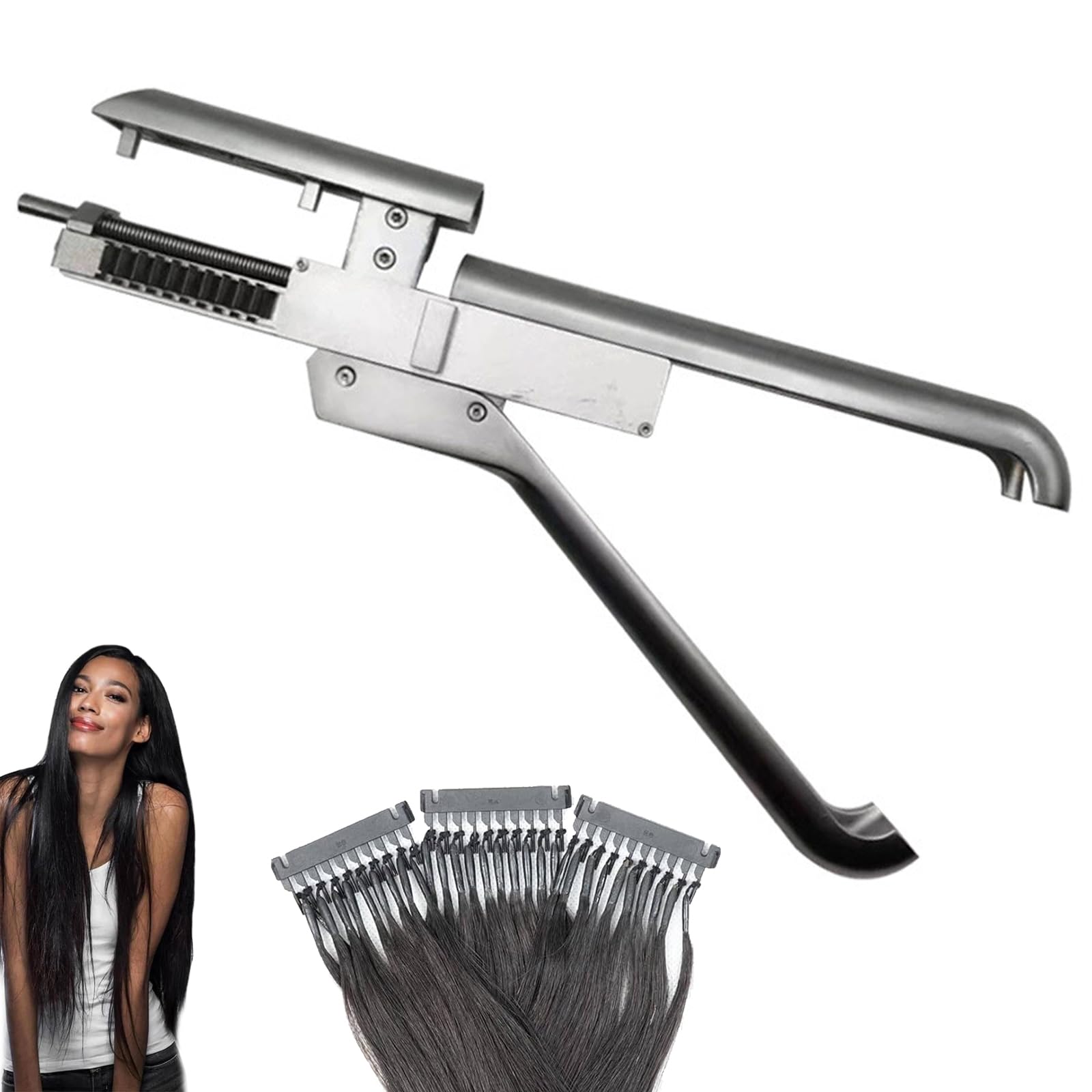 Kit de Máquina para Extensiones de Cabello 6D, Pistola Profesional para Extensiones con Aplicación Sin Marcas - Sistema Rápido Cold Fusion para Cabello Natural de Salón, Sin Pegamento & Sin Calor
