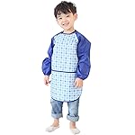 Plie Kids Painting Apron - Waterproof Long Sleeve Art Smock for Toddlers & Preschoolers, Messy Play, Baking, Crafts, Cooking, Sensory Activities (Ages 1-10), Blue Check (16-M)