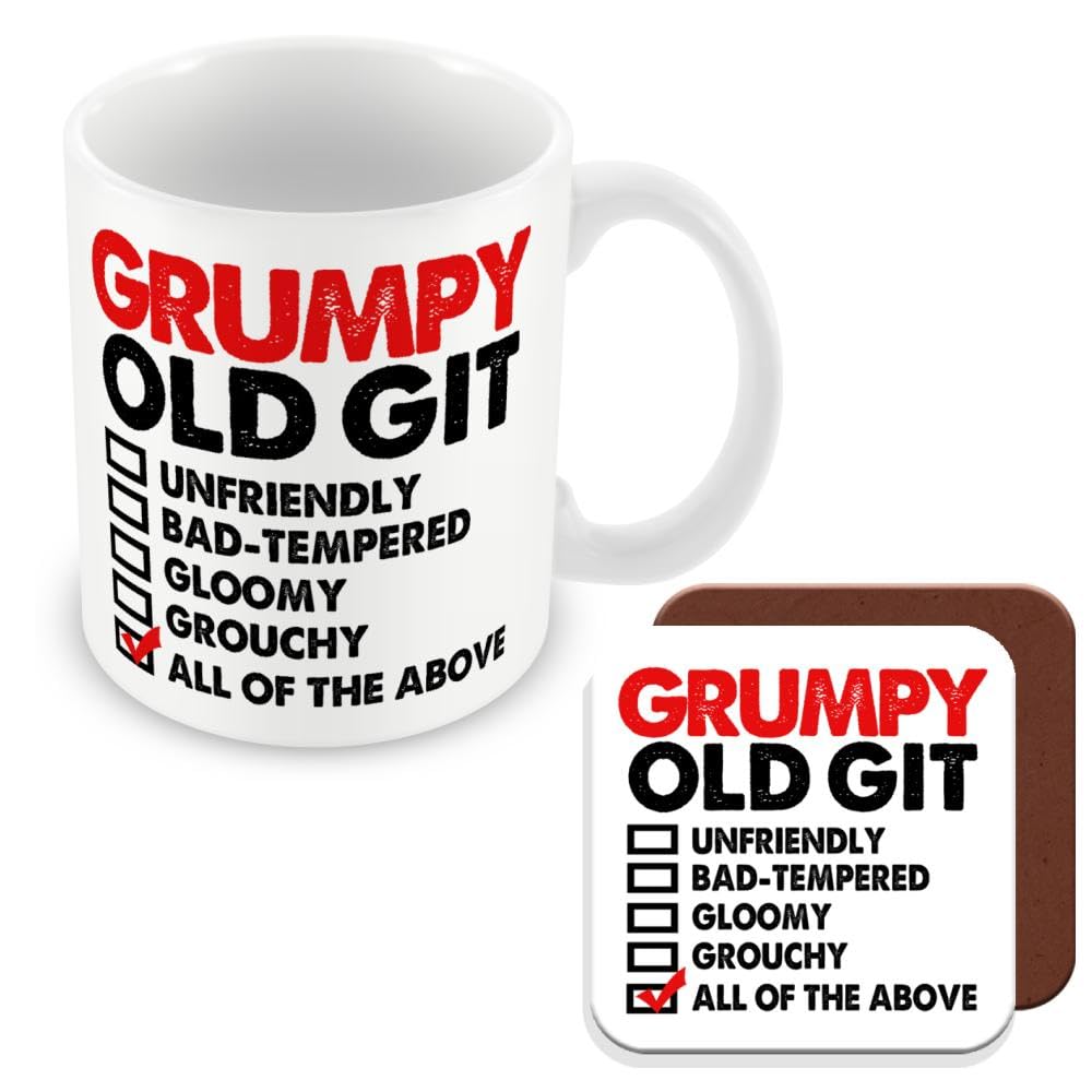 MUGGZ Funny Gift Mug & Coaster for Old People - Grumpy Old Git - Giftset - Made in The UK