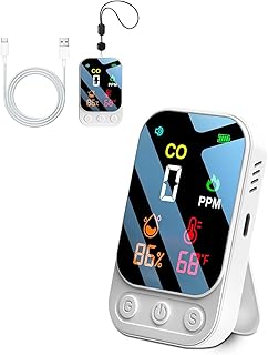 3 en 1 Detector Monóxido de Carbono Alarma De Monóxido Co Portable Carbon Monoxide Detector con Temperatura Humedad Alarma Audible y Visual para Viajes en Casa Camping Autocaravana