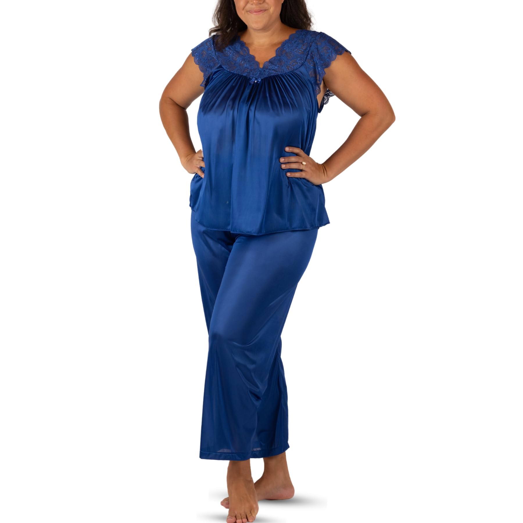 Shadowline Women’s Lace Cap Sleeve Pajama Set Top 27”- Bottom 40.5” Length