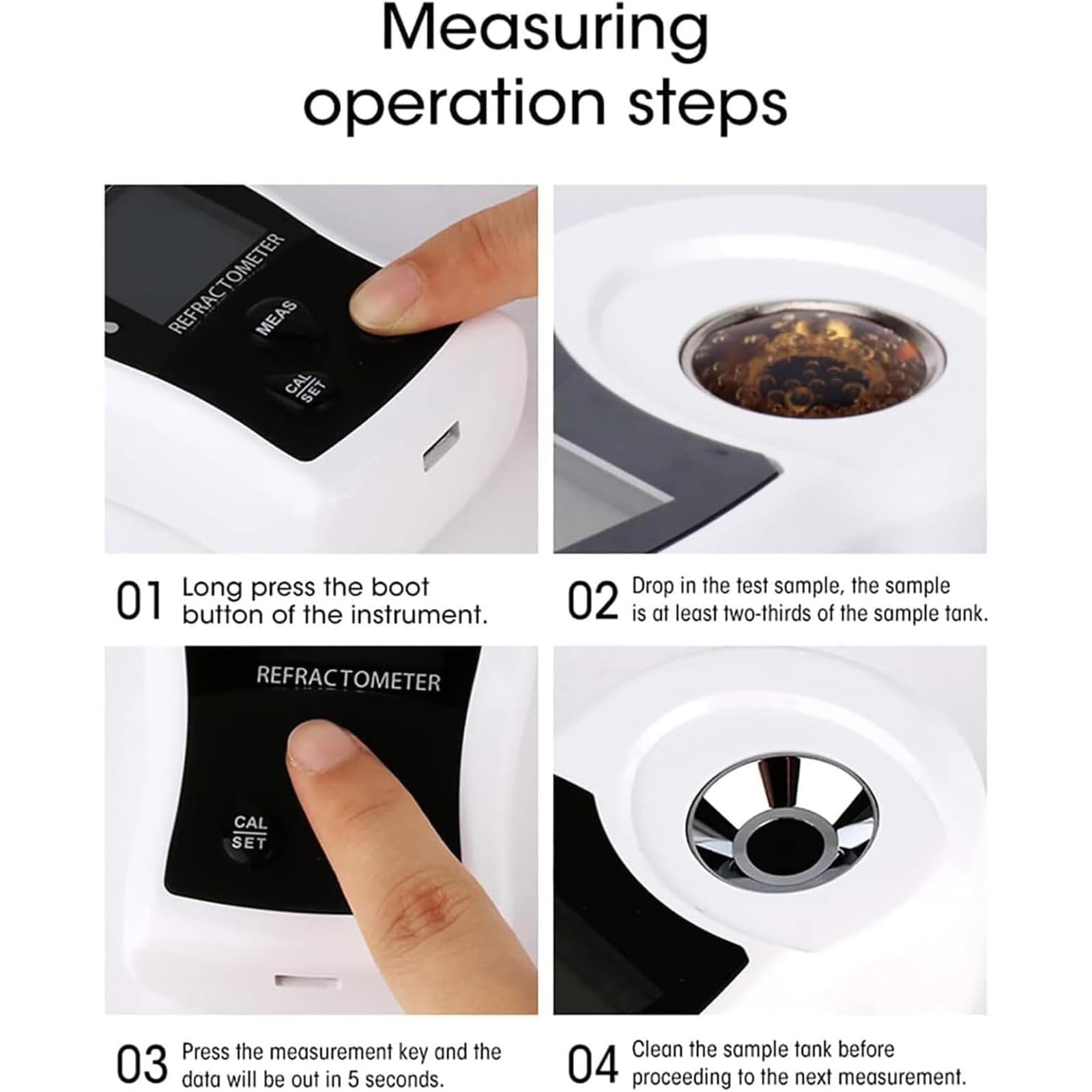 MObyat Refractómetro Azúcar con Pantalla a Color, Detector De Azúcar De Frutas, Puede Medir: 0~50% Brix/Precisión: ±0.2% Brix/Resolución: 0.1% Brix/±1°C/Compensación Temperatura: 10~40°C/medición 5s