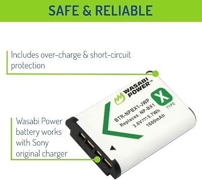 Wasabi Power NP-BX1 Battery (2-Pack) for Sony NP-BX1/M8, ZV-1, ZV-1 II, Cyber-Shot DSC-HX95, HX99, HX350, RX1, RX1R II, RX100 (II/III/IV/V/VA/VI/VII), FDR-X3000, AS300, and More