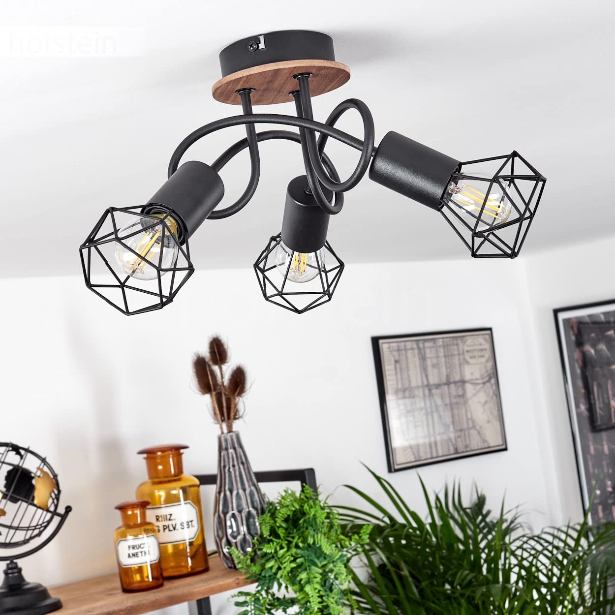 Lampada A Soffitto Baripada 3 Luci – Plafoniera In Metallo Nero/Rame, Stile Vintage Con Paralume A Traliccio, Attacco E14