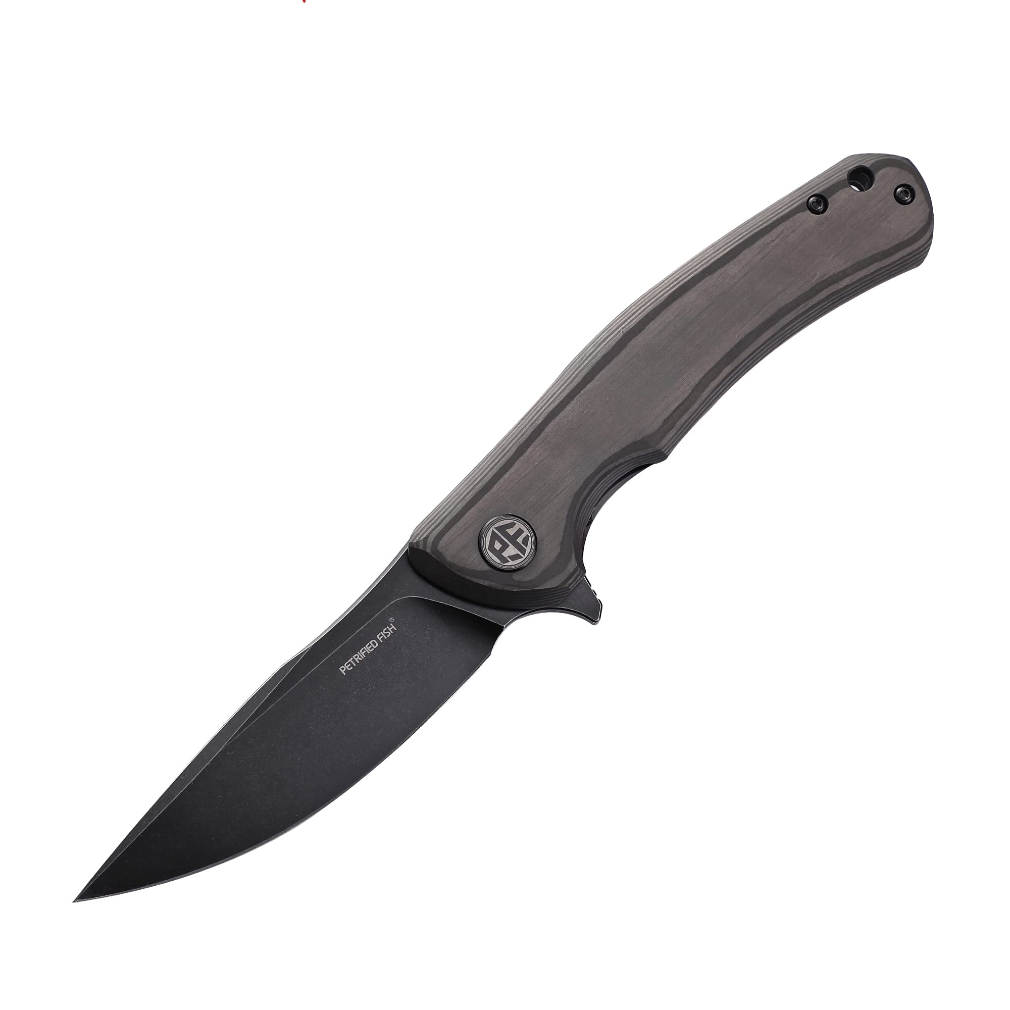 Petrified fish K110 Steel 949 Folding Knife G10 Handle Ceramic Ball bearings Camping Hunting Knives EDC tool (Black Stonewashed withCarbon fiber)